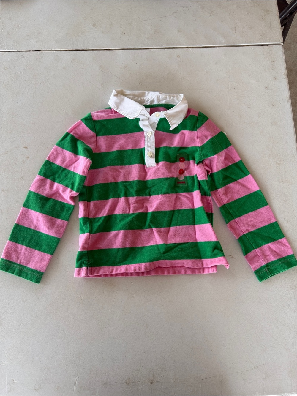 Gymboree Pink and Green Striped Long-Sleeve Polo